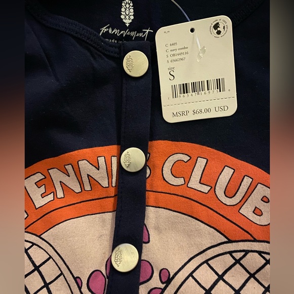 Free People Movement Inhale Tennis Club Henley Graphic Tee Navy - Picture 4 of 8